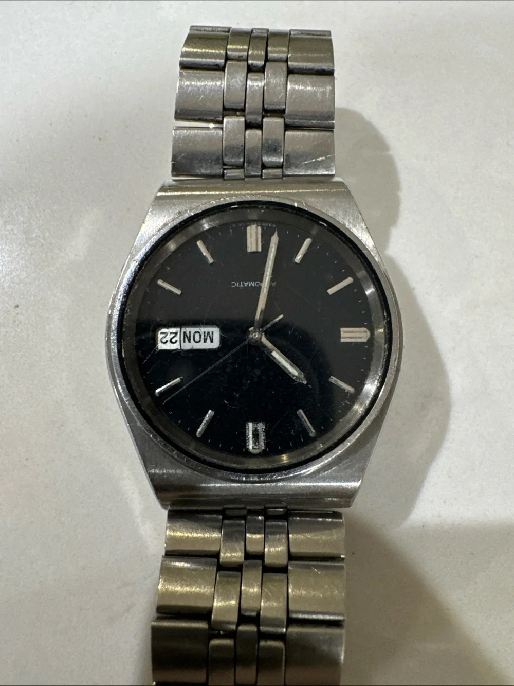 Vintage Seiko Automatic 6309-8830 Mens Watch 35mm Black Dial Day Date
